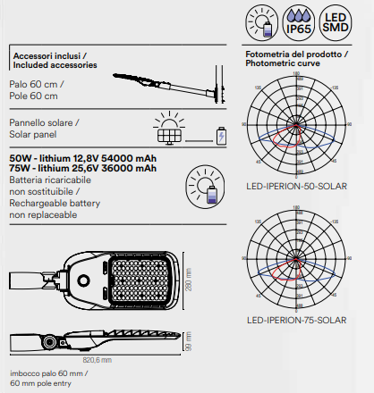 Faro stradale per esterno IP65 in alluminio silver con lenti in materiale autoestinguente , antiurto e anti-UV led 4000°k 50-70W con PANNELLO SOLARE IPERION Faro stradale per esterno IP65 in alluminio silver con lenti in materiale autoestinguente , antiurto e anti-UV led 4000°k 50-70W con PANNELLO SOLARE IPERION